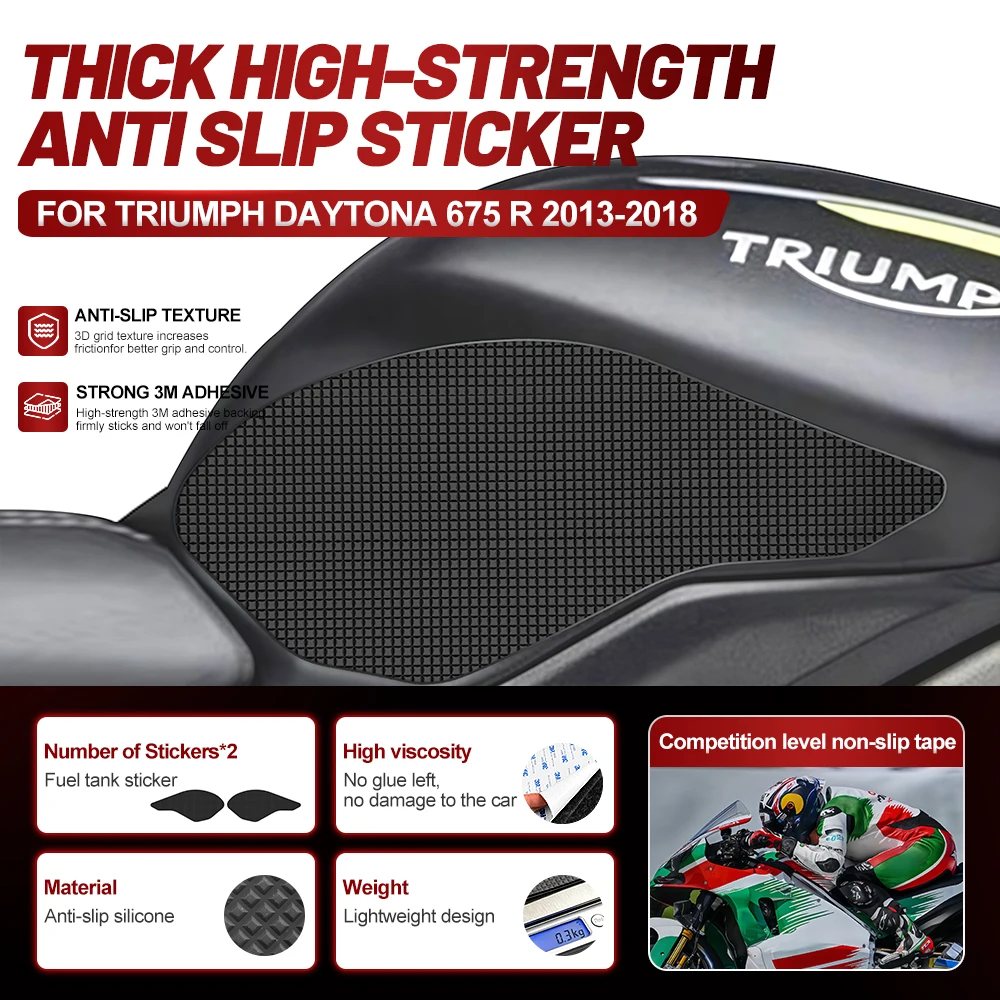 Fit For Triumph Daytona 675 R 2013-2018 Silicone Anti-Slip Tank Traction Pad Side Grip Sticker Set