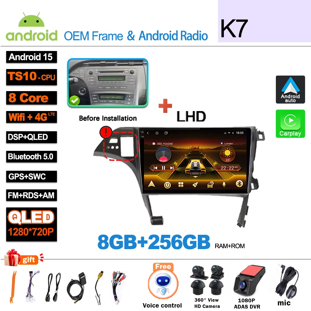 Android 16 autoradio, videomedia-speler, Carplay, GPS-navigatie voor Toyota Prius XW30 2009-2015