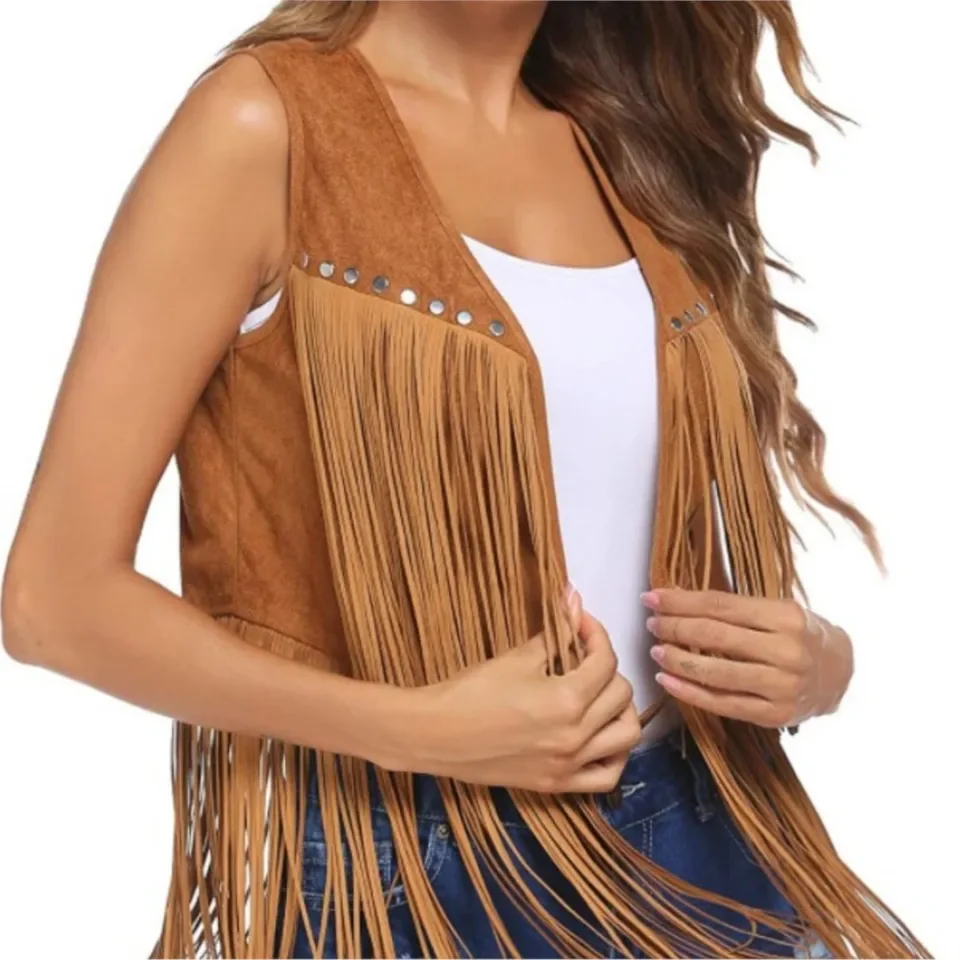 Fashion Tassel Women's Sleeveless Vest Summer Casual Deer Leather Velvet No Button Mid-length Vest Female Coat