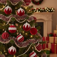 16Pcs Creative Christmas Decoration Pendant 6cm Shatterproof Flocking Christmas Ball Plastic Elegant Christmas Tree Decoration