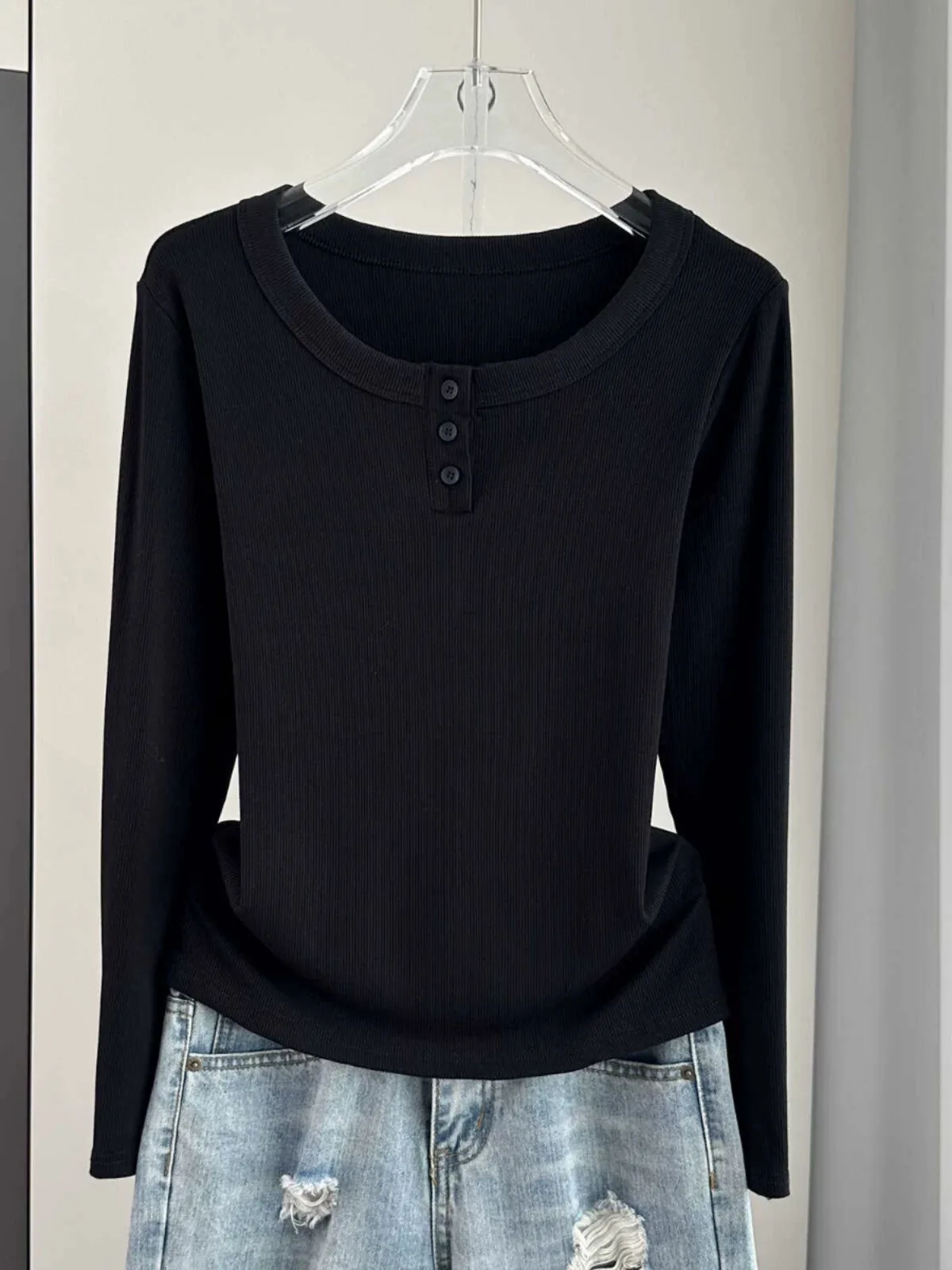 

Весенне-осенне-зимняя женская круглая футболка Ne Long Sve Base irt размера плюс, внутренняя одежда на пуговицах, топ, удобный крой