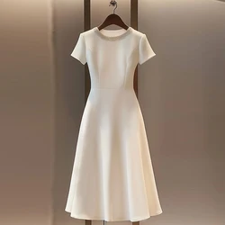 High end dress for women, French style light luxury, simple patchwork fabric, smooth commuting nail bead A-line skirt