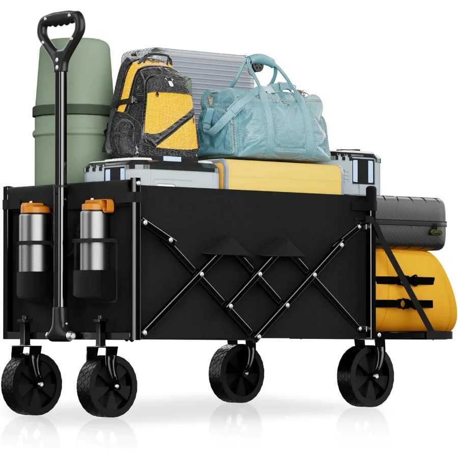 

Lightweight Folding Wagon with Extended Tailgate Large Capacity Collapsible Grocery Cart Heavy Duty Foldable Shopping Carts All