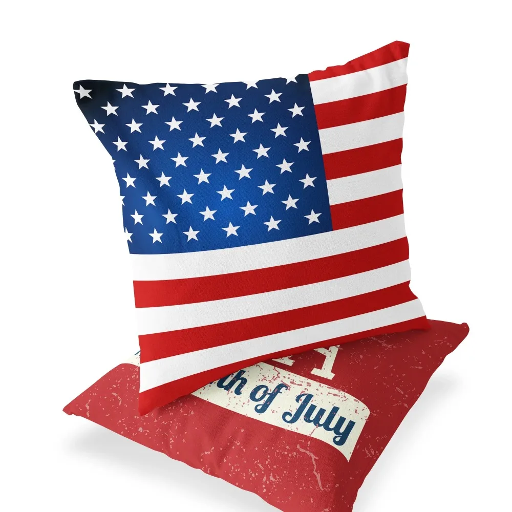 Independence Day Flax Pillowcase 18x18'' Headrest Pillow Cover American Flag Star Freedom 4th of July Decoration