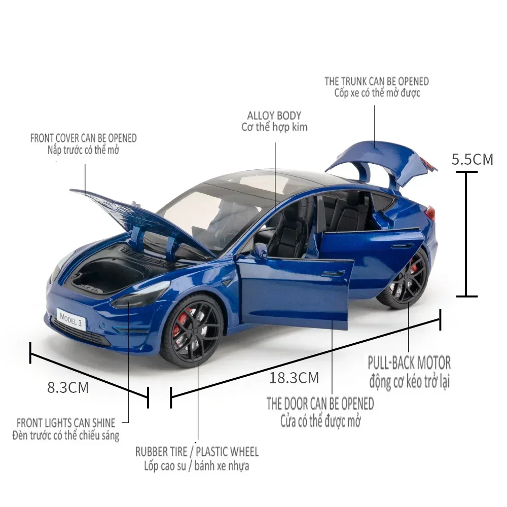 1:24 TESLA modèle 3 voiture jouets alliage moulé sous pression véhicules en métal modèle de voiture avec son lumière véhicule jouets pour enfants cadeaux Collection