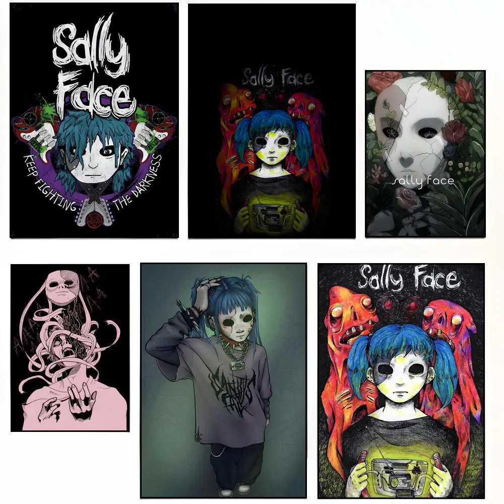 Horror Game S-Sally Face Art Poster Sticky Poster Paper Sticker DIY Room Bar Cafe Wall Decor Gift