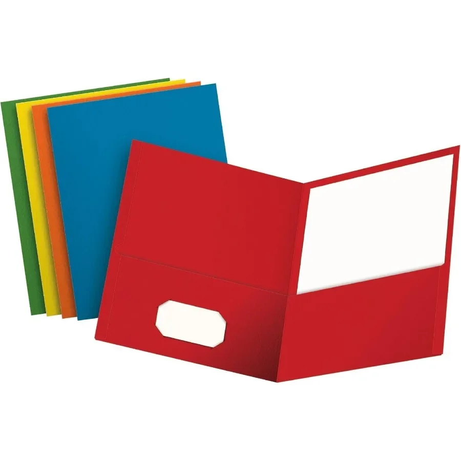 

2 Pocket Folders, Textured Paper, Assorted Colors (Light Blue, Red, Yellow, Orange, Green), Letter Size, 25 Per Box