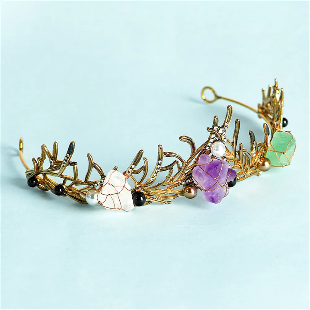 Wholesale Amethyst Crystal Elf Princess Gem Cartoon Cute Crown Christmas Hair Bundle Headwear