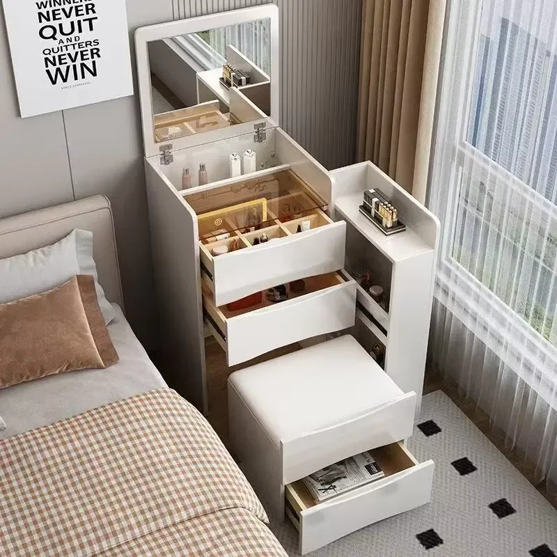 Nordic Minimalist Makeup Vanity Set with Mirror and Drawers Light Luxury Dresser Table for Bedroom Furniture Storage Cabinet