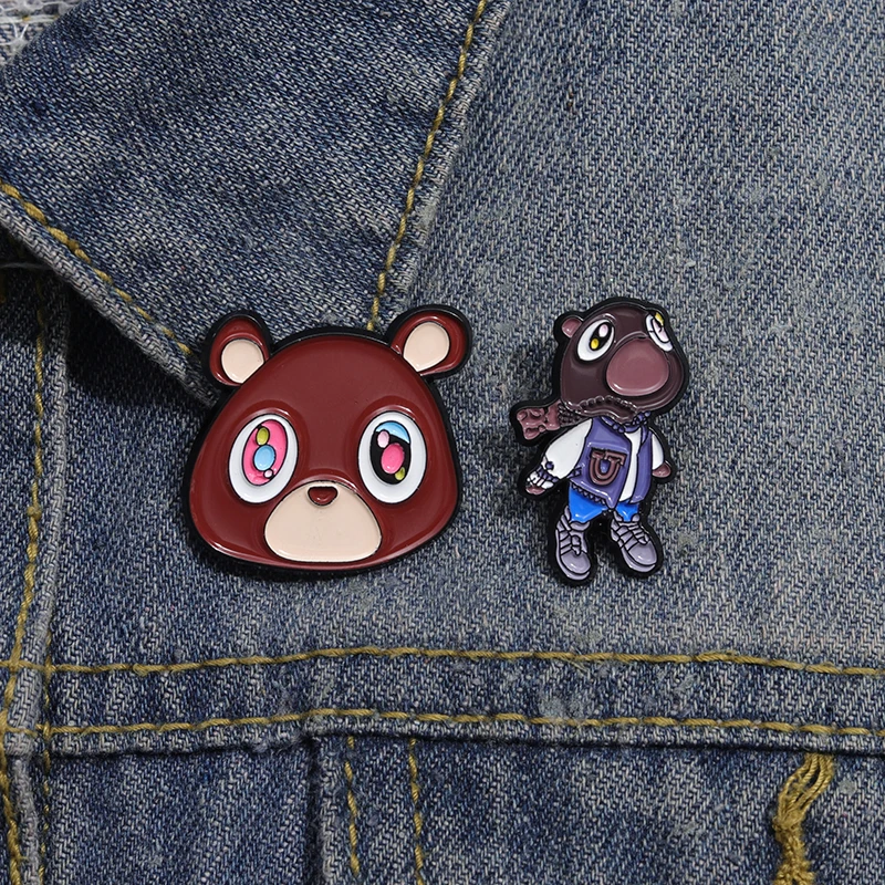 Cute Hip-Hop Kanye Enamel Pins Animal Brown Bear Brooches Metal Backpack Clothing Lapel Badge Jewelry Gifts For Kids Friends