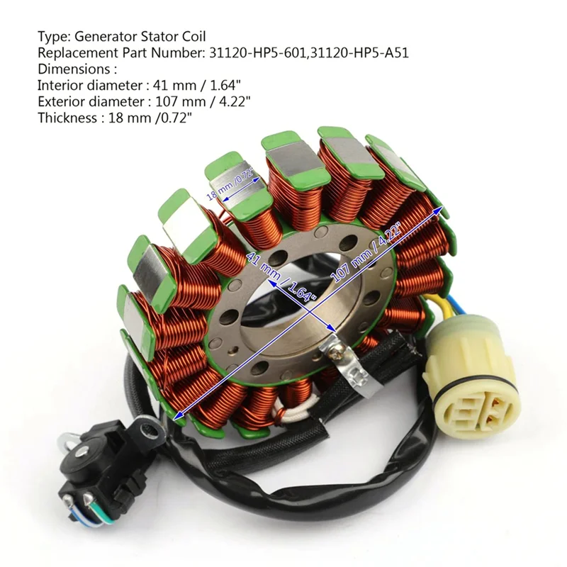 Motorcycle Generator Stator Coil for Honda TRX420 Rancher FE FM TE TM FPE FPM 2007-2013 31120-HP5-601 31120-HP5-A51