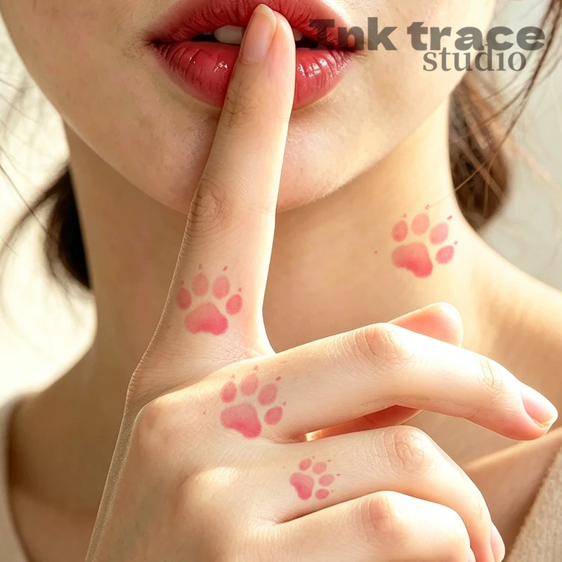 Thermosensitive Color-Changing Cat Paw Temporary Tattoo Stickers, Waterproof, Black-to-Pink Gradient, Pet Design