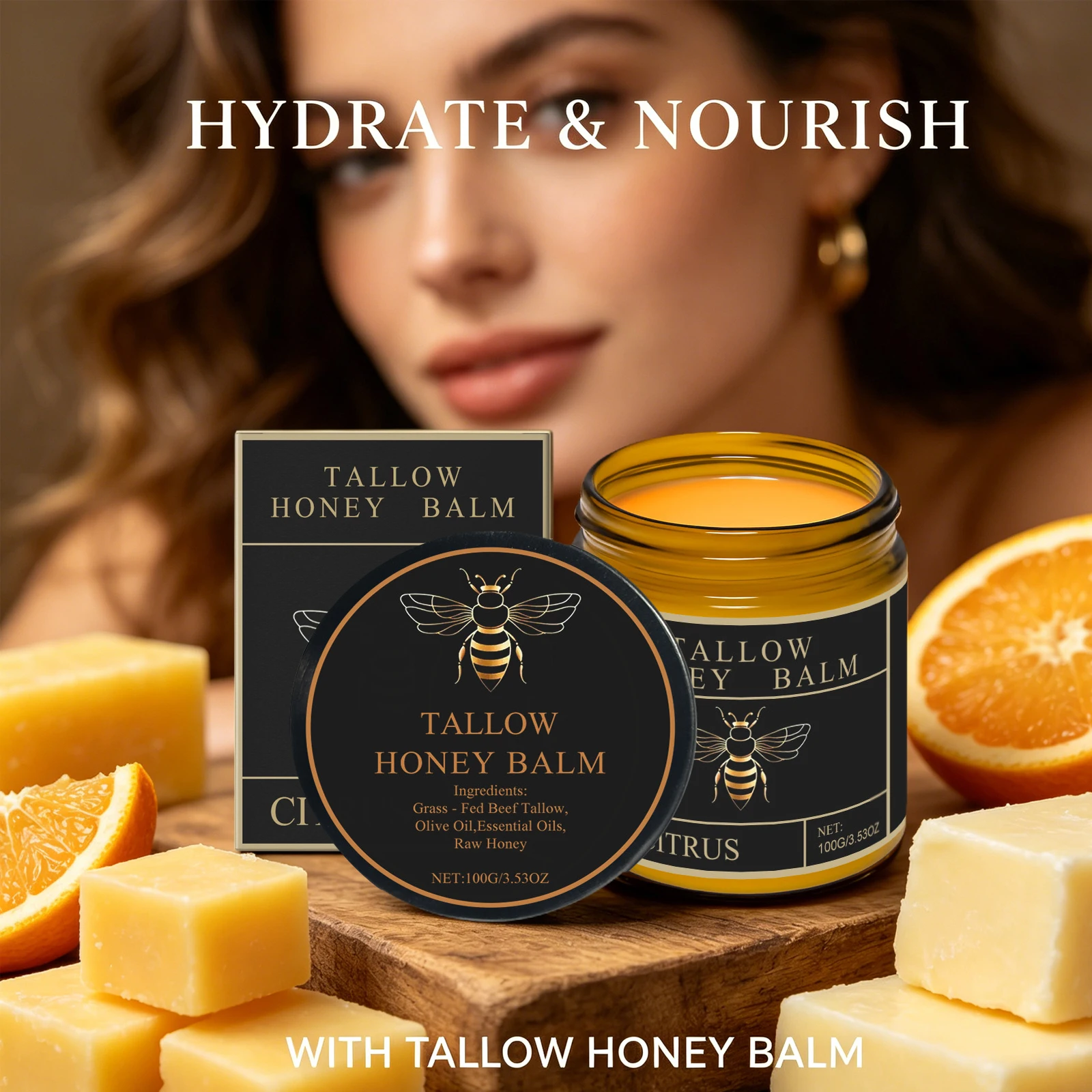 Organic Beef Tallow Honey Balm Natural Nourish Hydrating Boost Skins Elasticity Whipped Tallow Moisturizer For Daily Skin Care