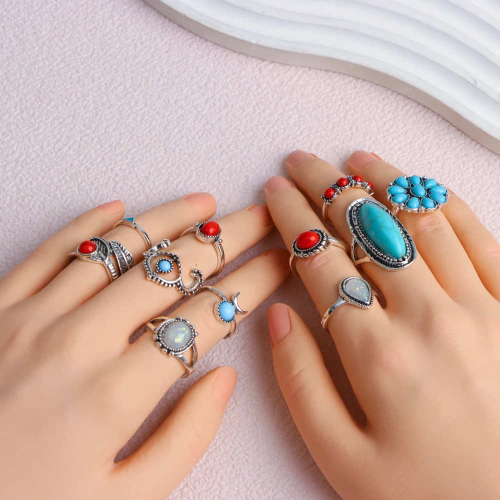 20/30/قطعة/الوحدة موضة بوهيميا الحجر الطبيعي متعدد الألوان أصابع خواتم للنساء مزيج نمط خمر مجوهرات اكسسوارات هدايا الحفلات #6
