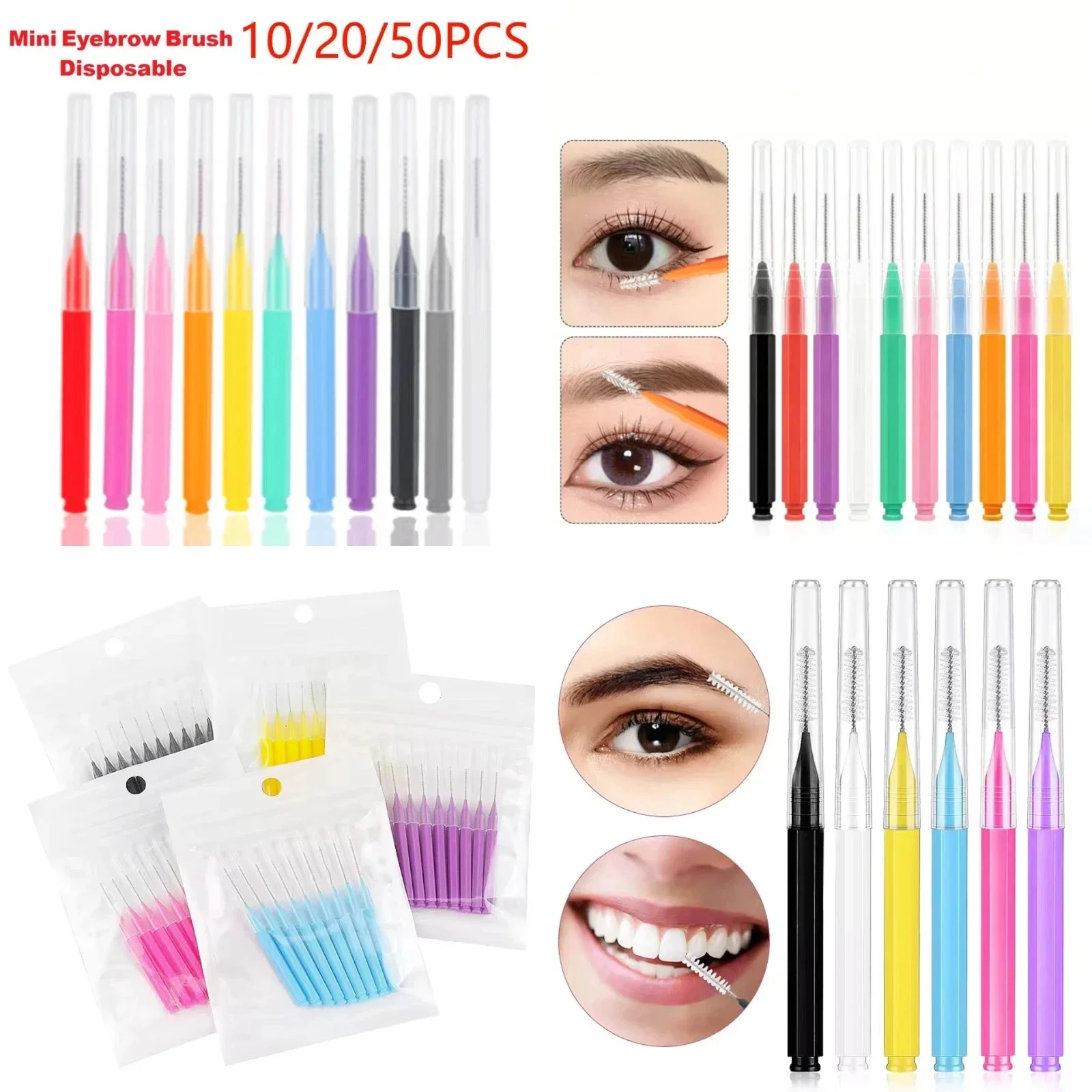 10-50PS Portable Mini Eyebrow Brushes Disposable Eyelash Brow Lifting Brush Applicators Lash Extension Comb Beauty Makeup Tools