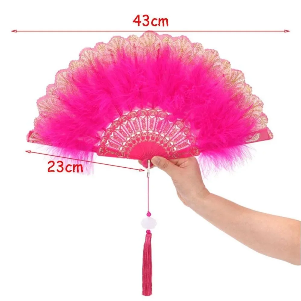 Abanico plegable de plumas de Lolita, abanico de mano de danza de corte gótica oscura japonesa dulce Hada con colgante, regalo, decoración para fiesta de boda