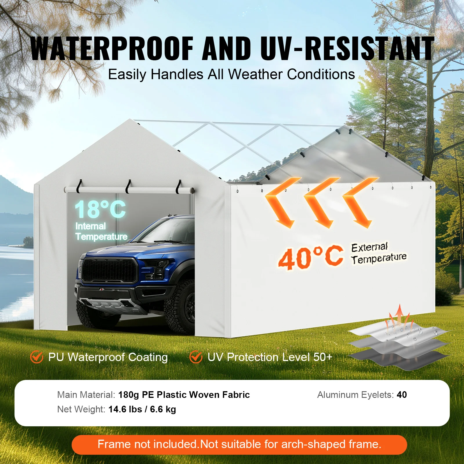 SucceBuy Carport استبدال خيمة المرآب المأوى قماش القنب الثقيلة للماء والأشعة فوق البنفسجية المحمية. #2