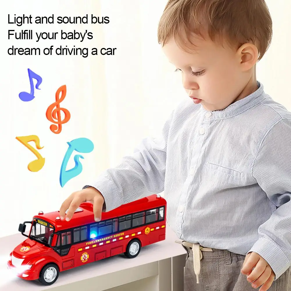 Modèle de Bus à inertie de musique légère, jouet à tirer vers l'arrière, Bus à tirer vers l'avant, fonctions de porte ouverte sur le Campus, coulissant à inertie U7x0