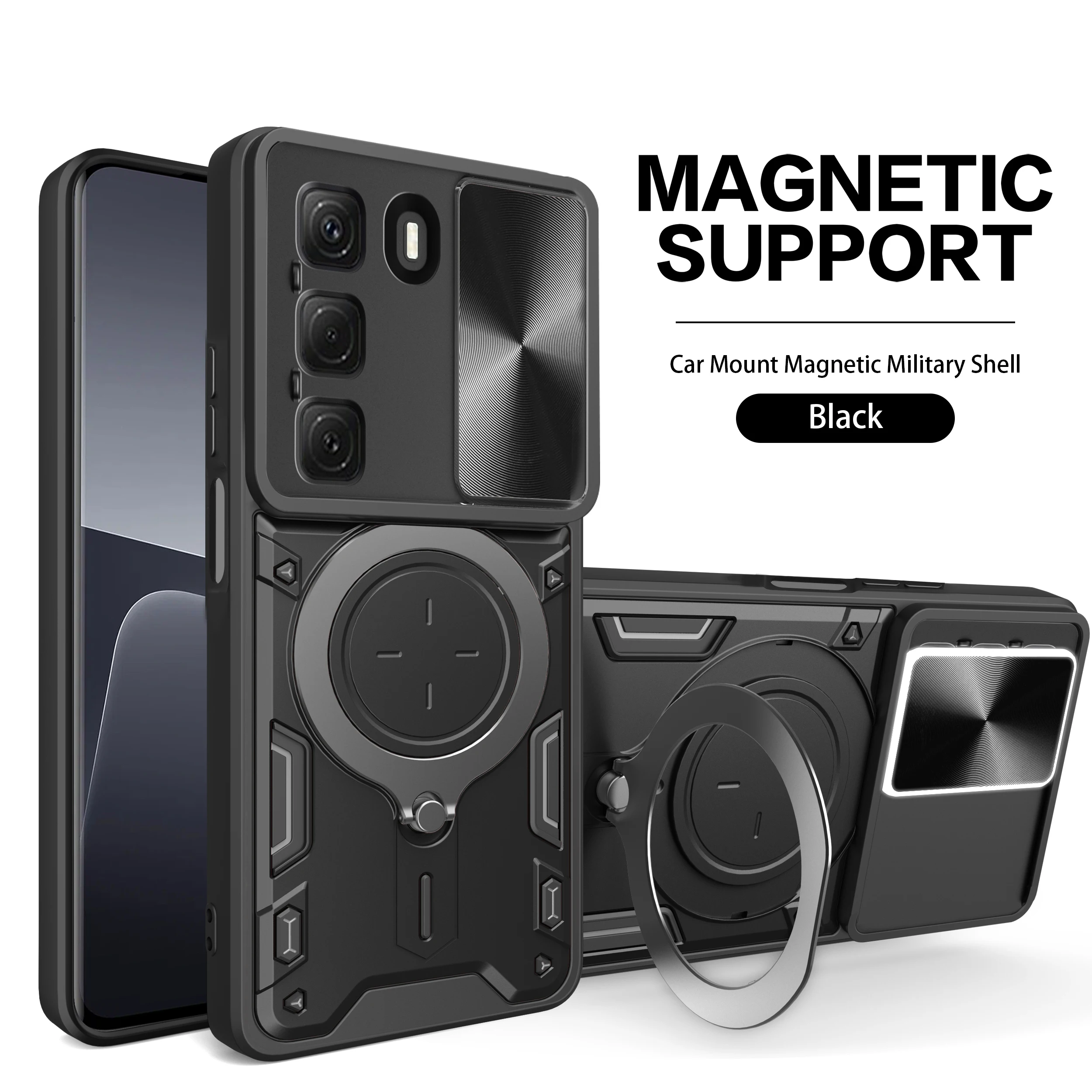 

Armor Case for Infinix Hot 50 4G 5G Slide Camera Car Mount Magnetic Holder Hard Shockproof Phone Cover InfinixHot50 X6882 X6720