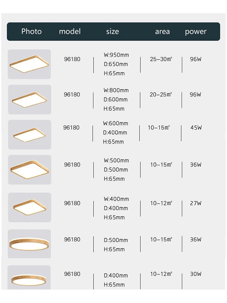 Deckenleuchte im nordischen Holzstil für Schlafzimmer, Wohnzimmer, Küche, Arbeitszimmer, Innenbeleuchtung, quadratischer Ring, intelligenter Kronleuchter