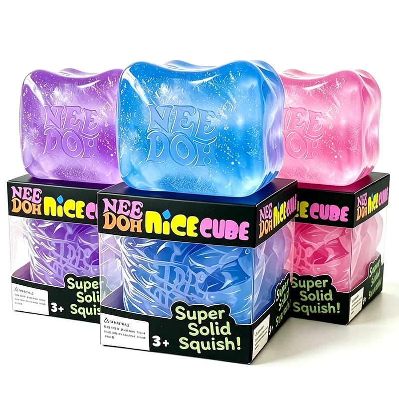 Brinquedo Sensorial Needoh Nice Ice Cube Berg Azul Super Grande 7,5cm Translúcido de Recuperação Lenta para Alívio da Ansiedade, Não Tóxico, para TDAH e Autismo