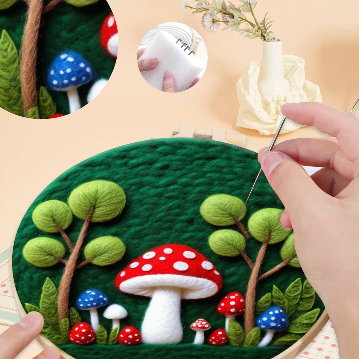 

SDOYUNO Wool Felt Painting Kit Mushroom scenery Wool Felting Tools Felting Kits For Beginners Diy Creative Making Wool Felt Kit