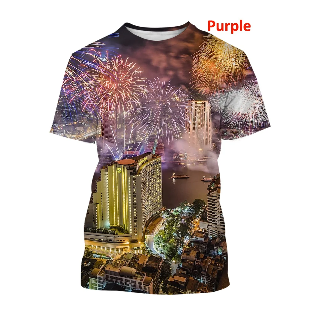 Fireworks 3D Printed T Shirt Fashion Unisex Short Sleeve Casual Top