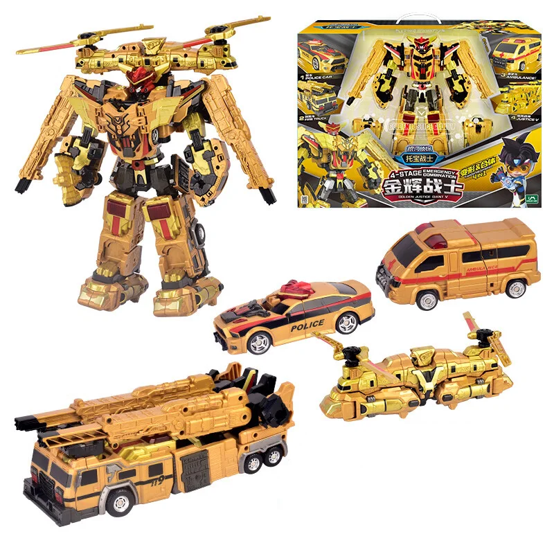 

4 IN 1 Golden Tobot Justice Giant V Transforming Robot to Car Toys Korea Cartoon Brothers Anime Tobot Transformation Car Toy