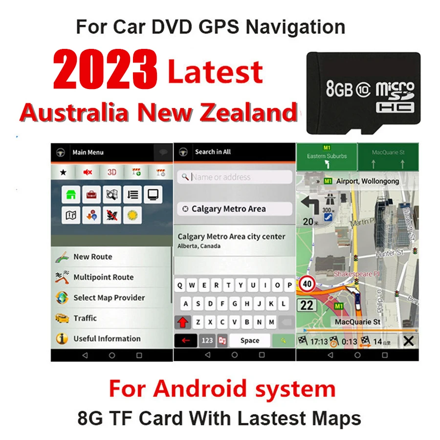 Fit for Android  System Car Auto GPS Navigation 8GB Micro SD Card for Australia New Zealand Map