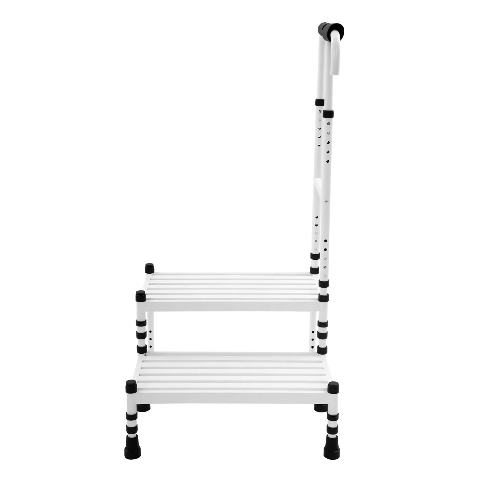 53.5*57*91-108cm White Step Stool Floor Standing Adult Ramp Metal Stepping Stool with Handrail Sturdy Feet