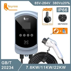 Feyree-cargador EV GB/T, enchufe 32A, 7KW, 1 fase, 16A, 11KW, 3 fases, 22KW, estación de carga de Control por aplicación para vehículo eléctrico, Wallbox EVSE