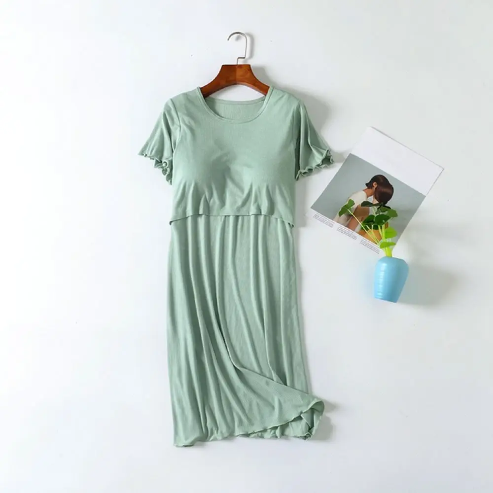 Modal Maternity Nursing Nightgown Summer Pregnancy Clothes Short Sleeve Casual Soft Breathable Loungewear Loose Dress