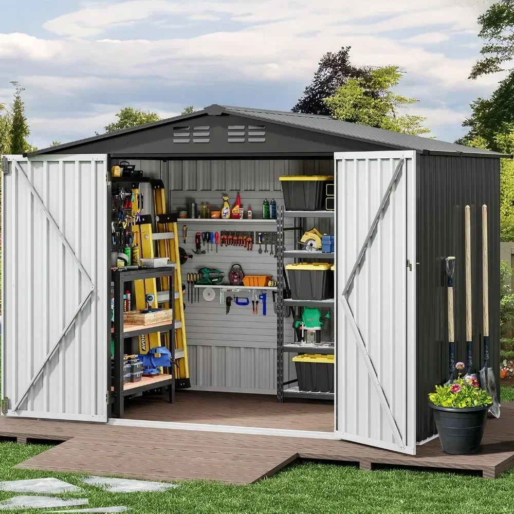 8x6 FT Outdoor Storage Shed, Large Metal Tool Sheds, Heavy Duty Storage House with Lockable Doors & Air Vent for Backyard Patio