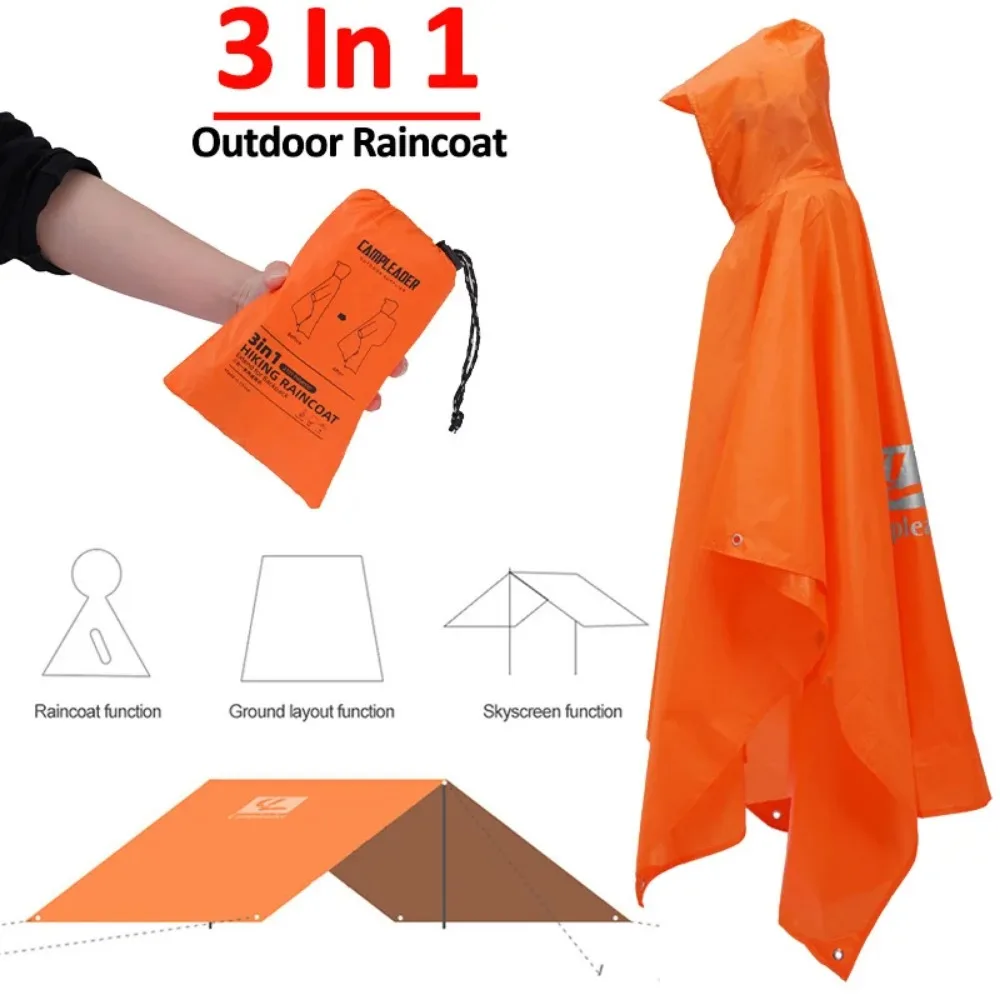 Portable 3 In 1 Outdoor Raincoat Hooded Long Rain Cover Nylon Multifunctional Rain Poncho Motorcycle Camping Hiking Travel