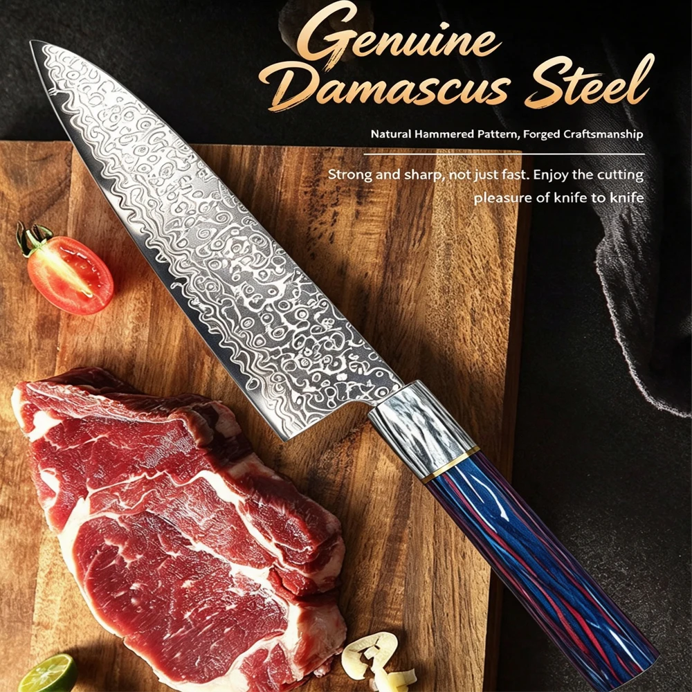 2026 New Damascus steel Japanese kitchen knife with wooden handle. A kitchen sharp chef's knife suitable for cutting sushi meat.