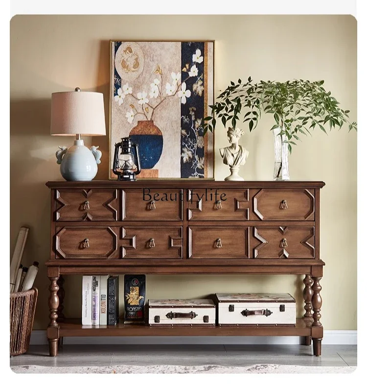 

z.*American-style entrance cabinet is opposite the door, solid wood retro living room partition