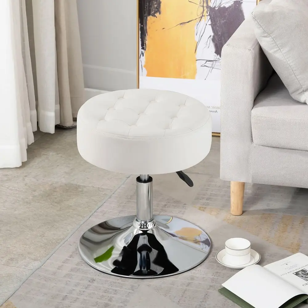 Modern PULeather 360Swivel Round Ottoman Stool,Comfortable 16 Tufted Vanity Stool,Upholstered Padded Accent Stool For Makeup Roo