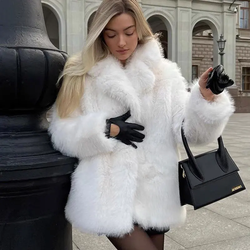 New Tuscan Fur Coat Autumn Winte Faux Fur Coat Women Suit Collar Thickened Long Plush Coat Female Casaco Inverno Femininor