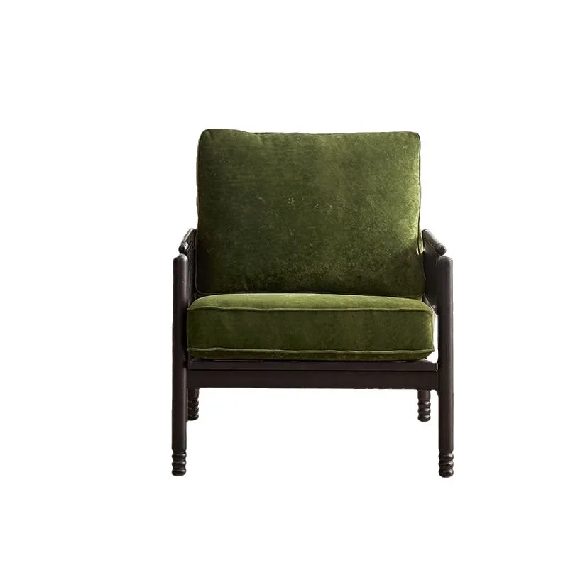 

French retro style solid wood sofa fabric small apartment living room bedroom armrest leisure chair