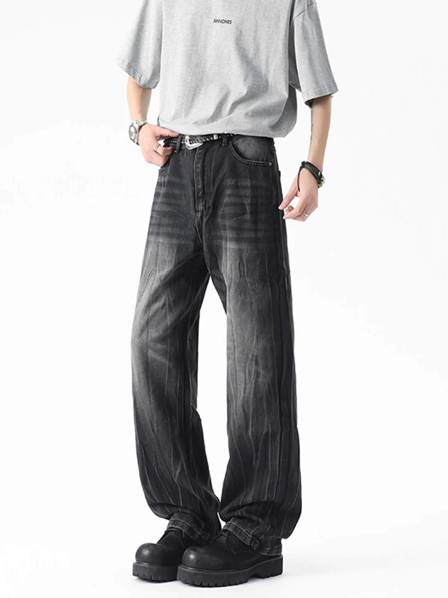 

Винтажные мужские джинсы с узором «молния», летние, в американском стиле, свободные, прямые брюки