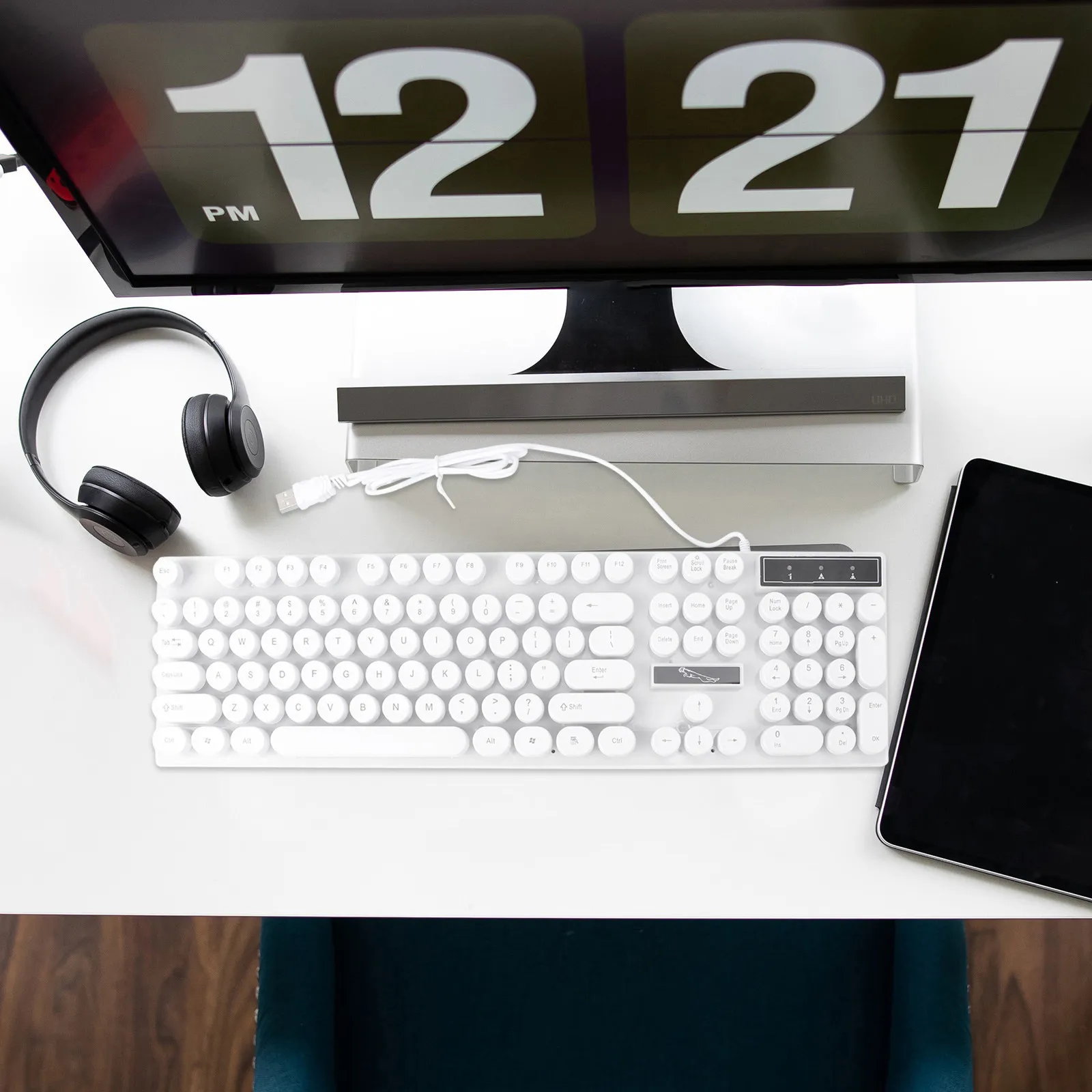 

USB Glowing Computer Keyboard White Creative Round Portable Desktop Laptop Keyboard Mouse Set for Travel