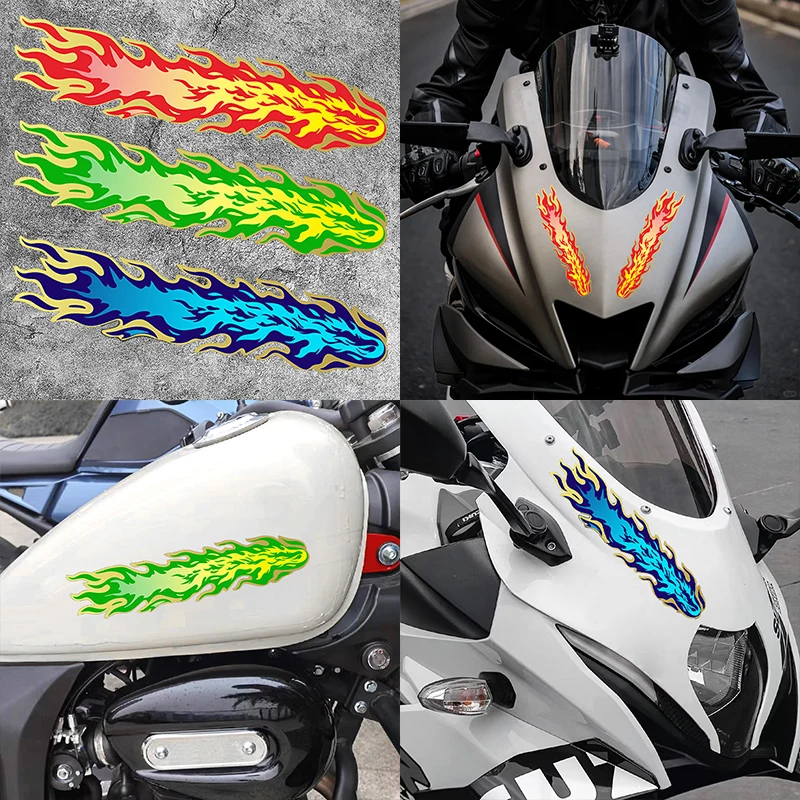 

2 шт., креативные наклейки для мотоциклов с пламенем, водостойкий передний обтекатель мотоцикла, боковые панели топливного бака, наклейки, украшение для скутера