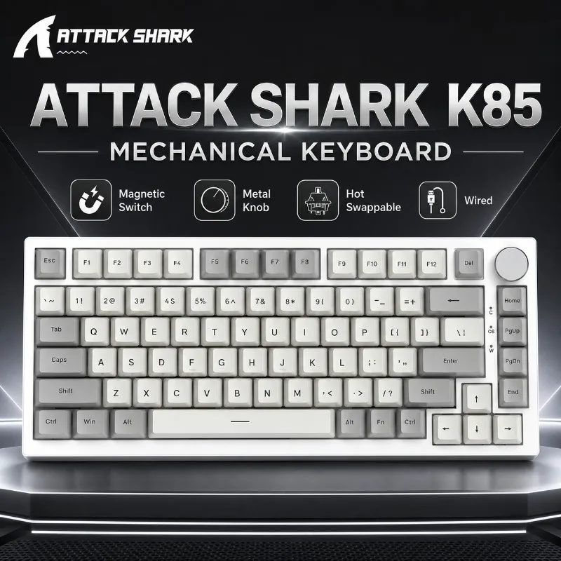 New Attack Shark K85 Mag Customisable Mechanical Keyboard Magnetic Switch Hot-swappable Metal Knobs Suitable FPS games Win&Mac