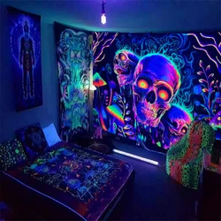 1pc Skeleton flower fluorescent tapestry, UV tapestry, plant mushroom tapestry, bedroom aesthetic decoration wall hanging