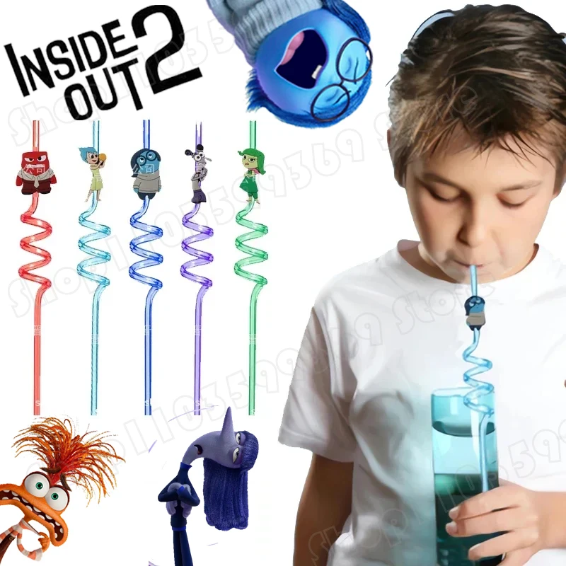 

Cartoon Inside Out 2 Drinking Straws Children Birthday Party Water Cup Straw Disgust Anger Sadness Joy Party Supplies Gift