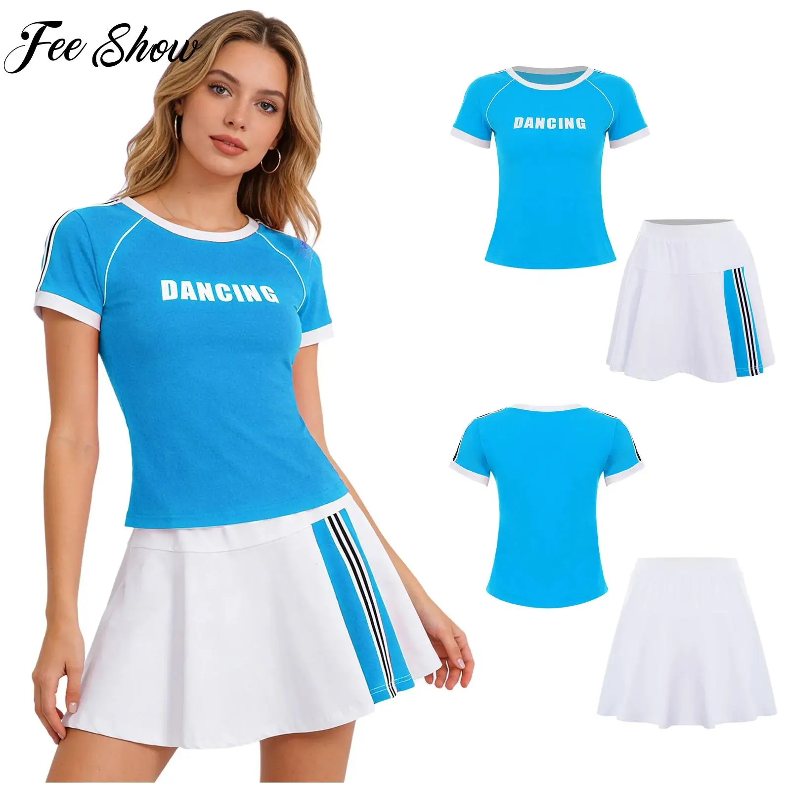 

Женский комплект для чирлидинга и гимнастики: футболка с коротким рукавом и юбка для праздничных мероприятий и командных занятий