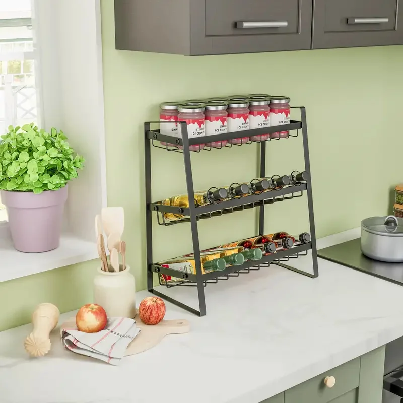 1Pc Spice Rack Organizer Multi Layer Seasoning Condiment Shelf Kitchen Bevelled Design Perfect for Seasoning Bottles