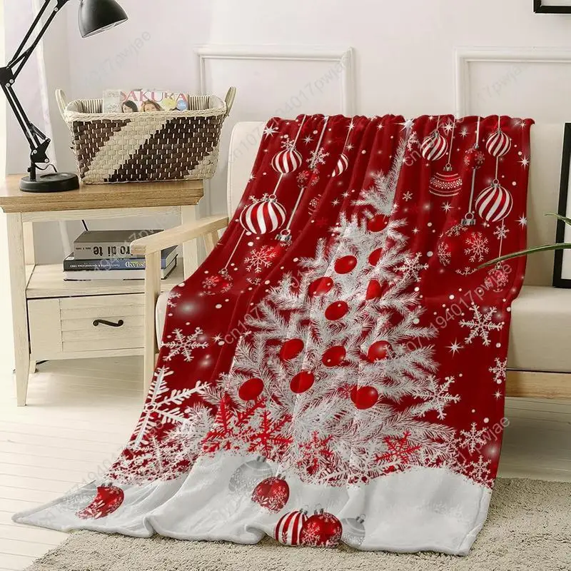 Red Christmas Throw Blankets, White Xmas Tree Snowflakes Red Balls Soft Fleece Blanket Decorative for Home Custom blankets