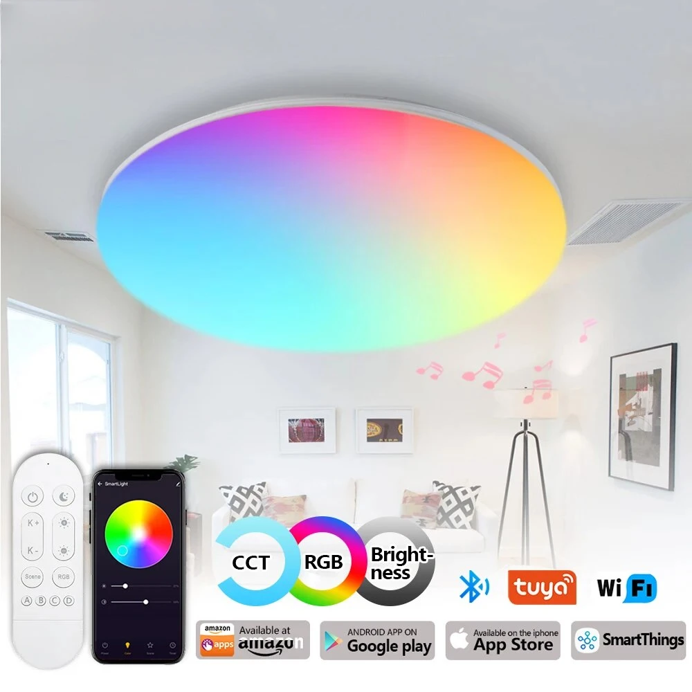 lampada do teto led inteligente para casa rgb aplicativo cct controle de voz lustre domestico alexa google ac 220v 300 mm 01