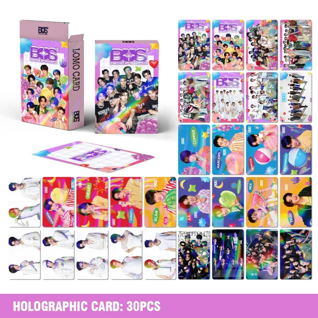 Kpop BUS Laser Boxed Card 30pcs/Set Double Sides Printing Holographic Card Korean Style LOMO Card Fans Collections Photocard